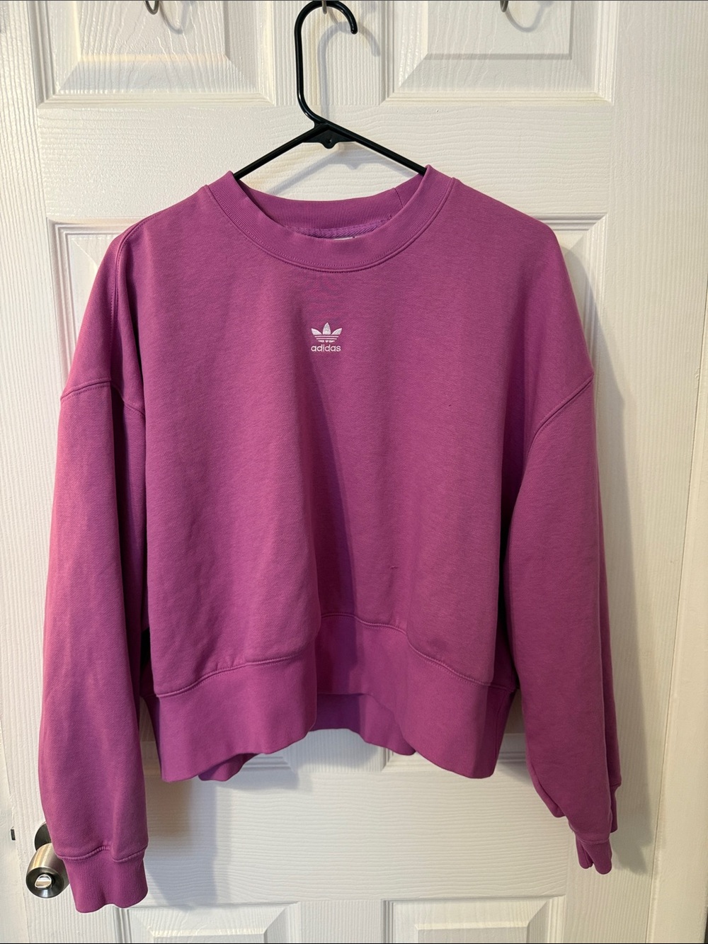 Adidas Women's Magenta Cropped Crewneck Sweatshirt